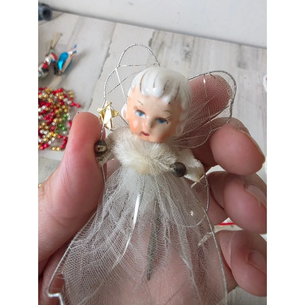 Vintage Holt Howard angel chenille cherub pick ornament Xmas tree